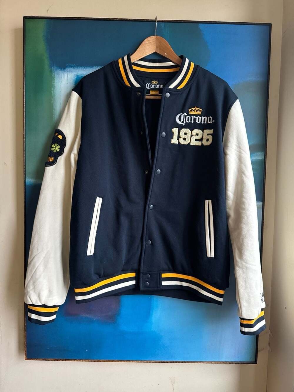 Corona Beer Día de los Muertos Sugar Skull Varsity Jacket, Size Medium